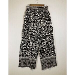 Boho Tribal Print Millenium Women 1X Black White Wide Leg Rayon Palazzo Pants